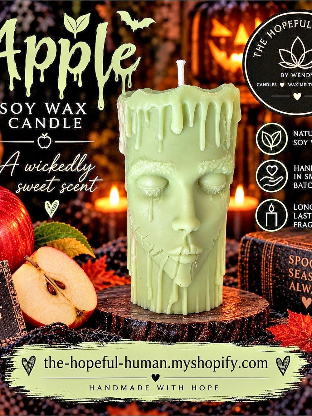 The Hopeful Human Apple Soy Wax Candle Green NWT